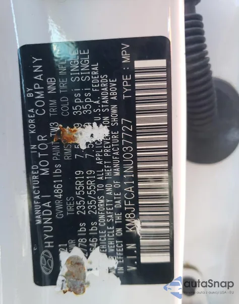 2022 Hyundai Tucson Sel Convenience из США, поврежденный, VIN KM8JFCA11NU037727